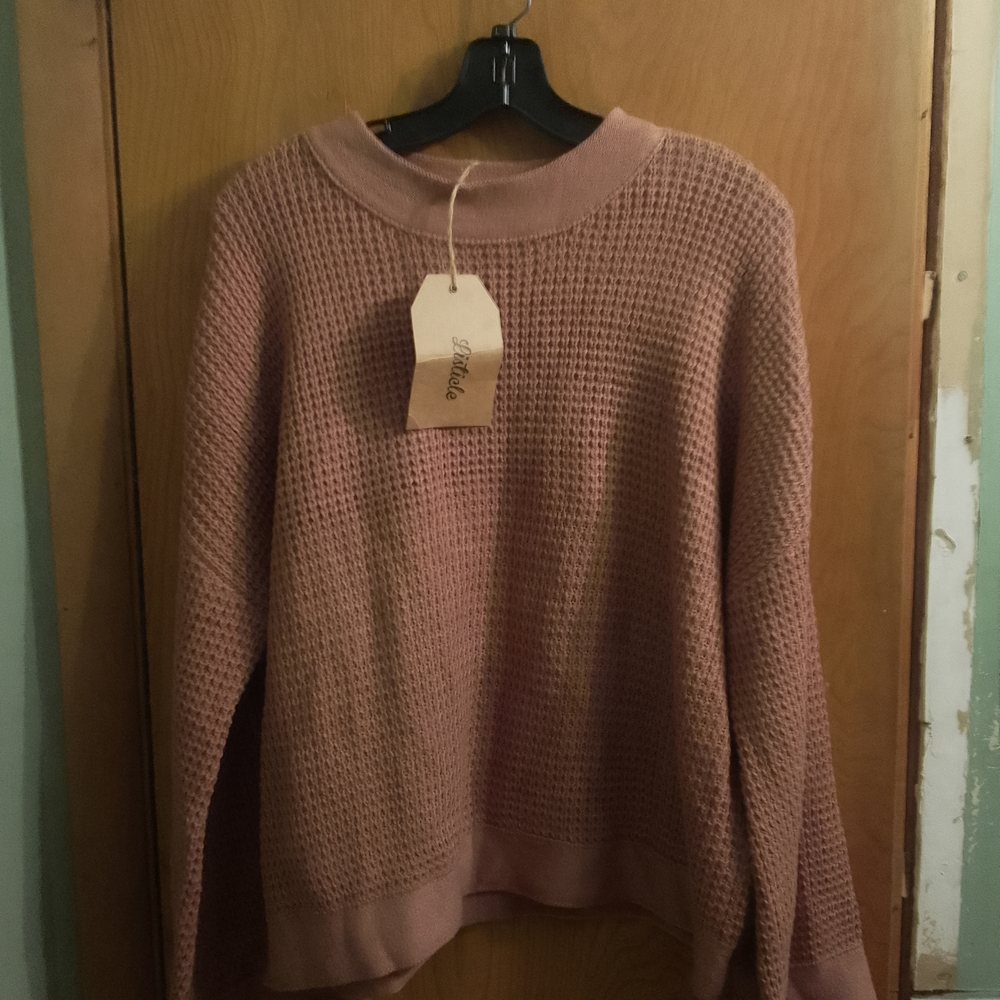 Women's Listicle Ash Rose Color Knit‎ Bell Sleeve Pullover Sweater Size Large